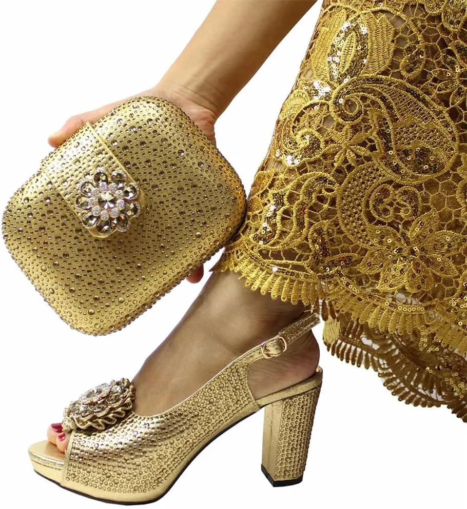 Peep Toe African Spring Autumn Lady Shoes And Bag Set Women Wedding Party Sandal