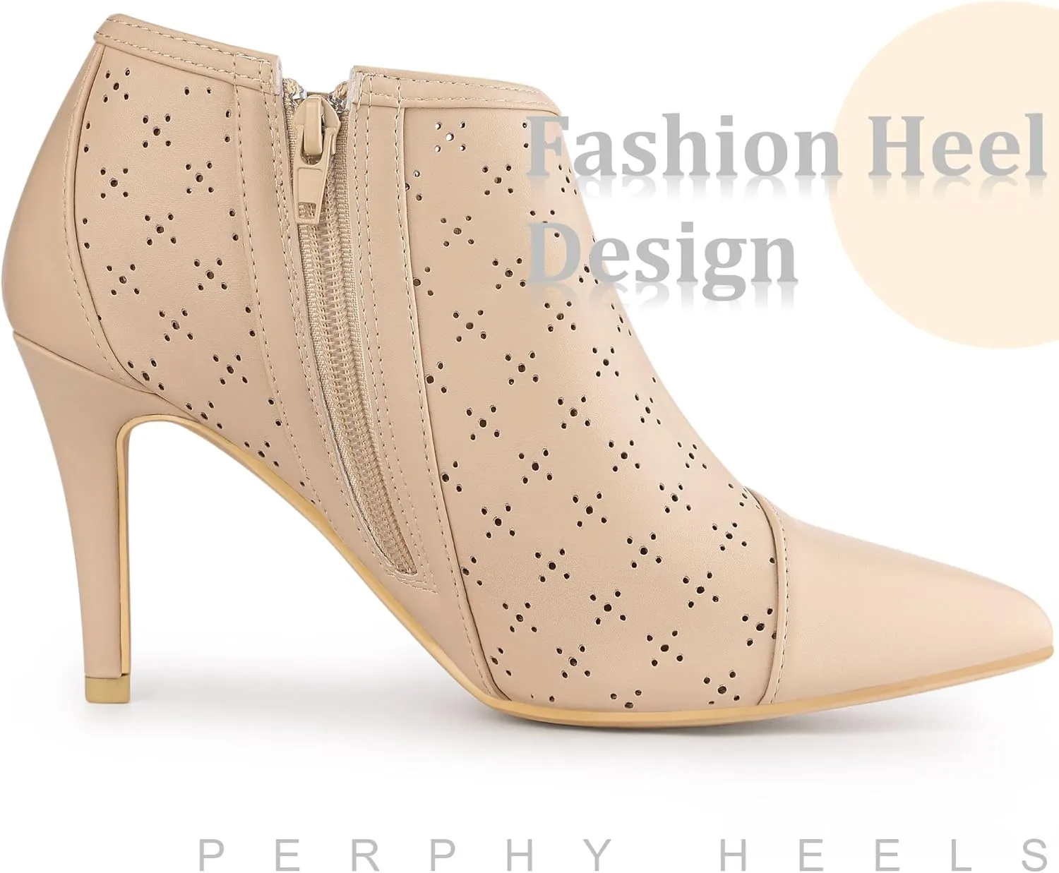 Perphy Cut out Perforated Boots Pointed Toe Stiletto Heels Costumes Ankle Booties for Women