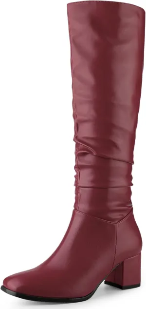 Perphy Thigh High Dress Boots Square Toe Chunky Heel Slouch Knee Highs Boots for Women