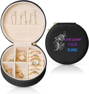 Personalized Jewelry Boxes, Custom Travel Jewelry Case with Name and Birth Flower, Leather Jewelry Box for Birthday Anniversary Festival Gifts (Custom Round Jewelry Box)