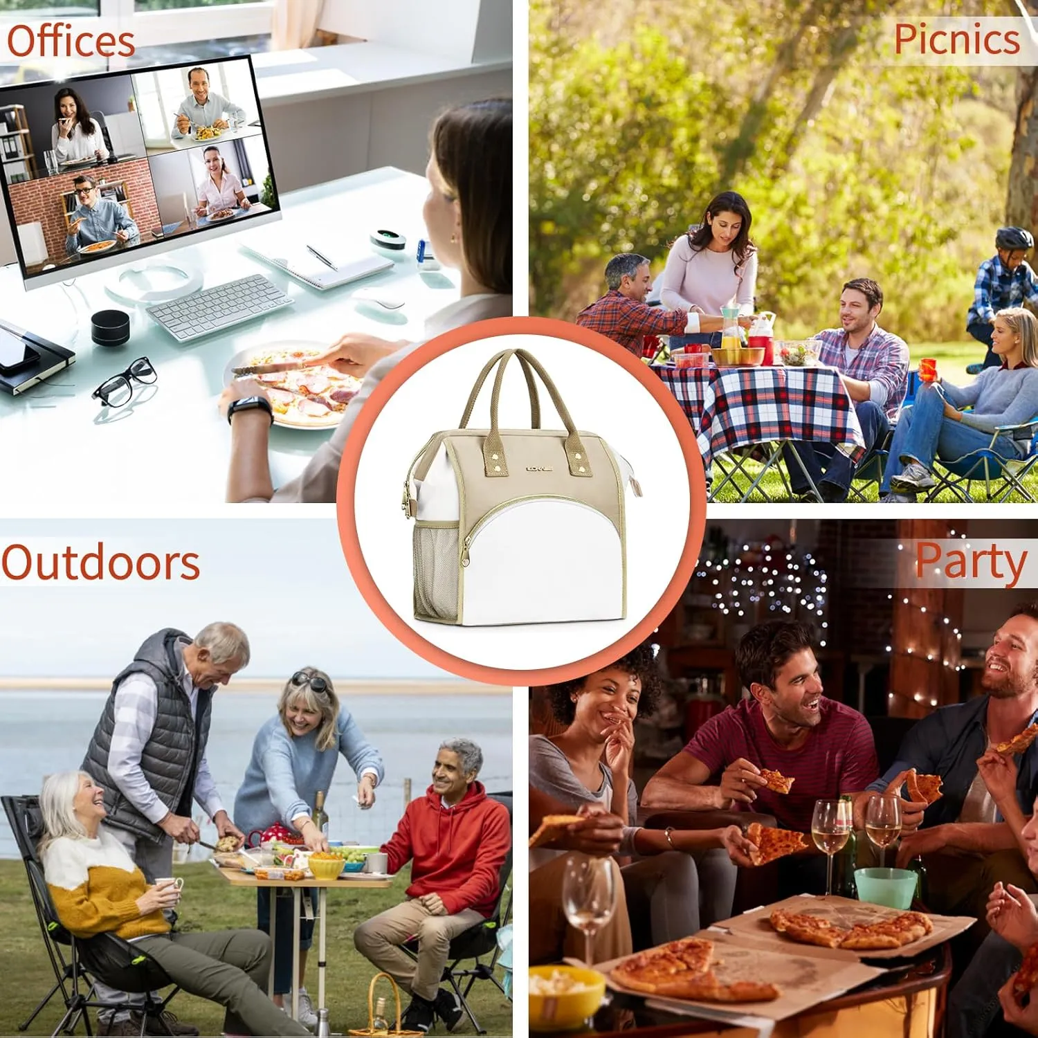Personalized Lunch Bag for Women, Reusable Insulated Lunch Box Gift for Friend Large Wide-Open Water Resistant Adult Cooler Tote Bag for Work, Travel, Picnic - Brown
