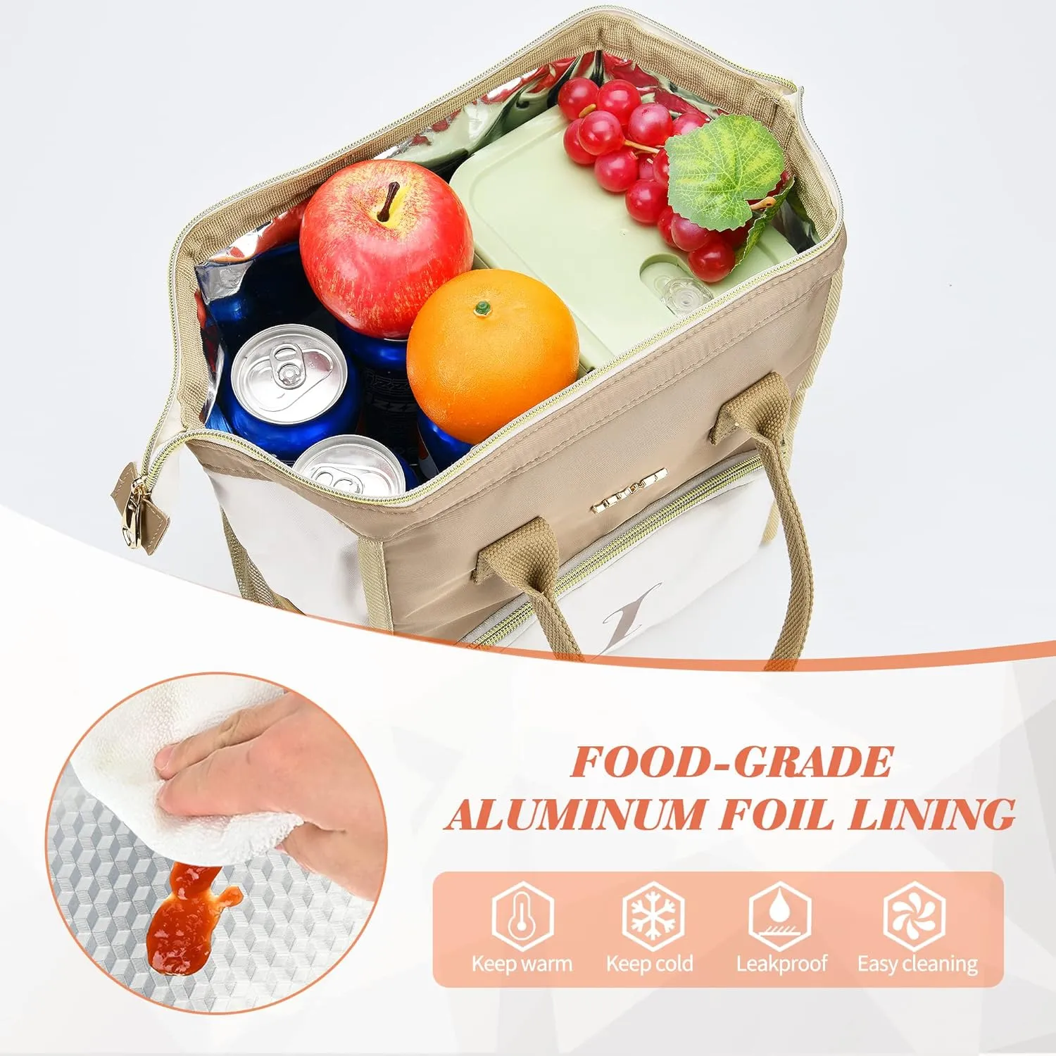 Personalized Lunch Bag for Women, Reusable Insulated Lunch Box Gift for Friend Large Wide-Open Water Resistant Adult Cooler Tote Bag for Work, Travel, Picnic - Printed A