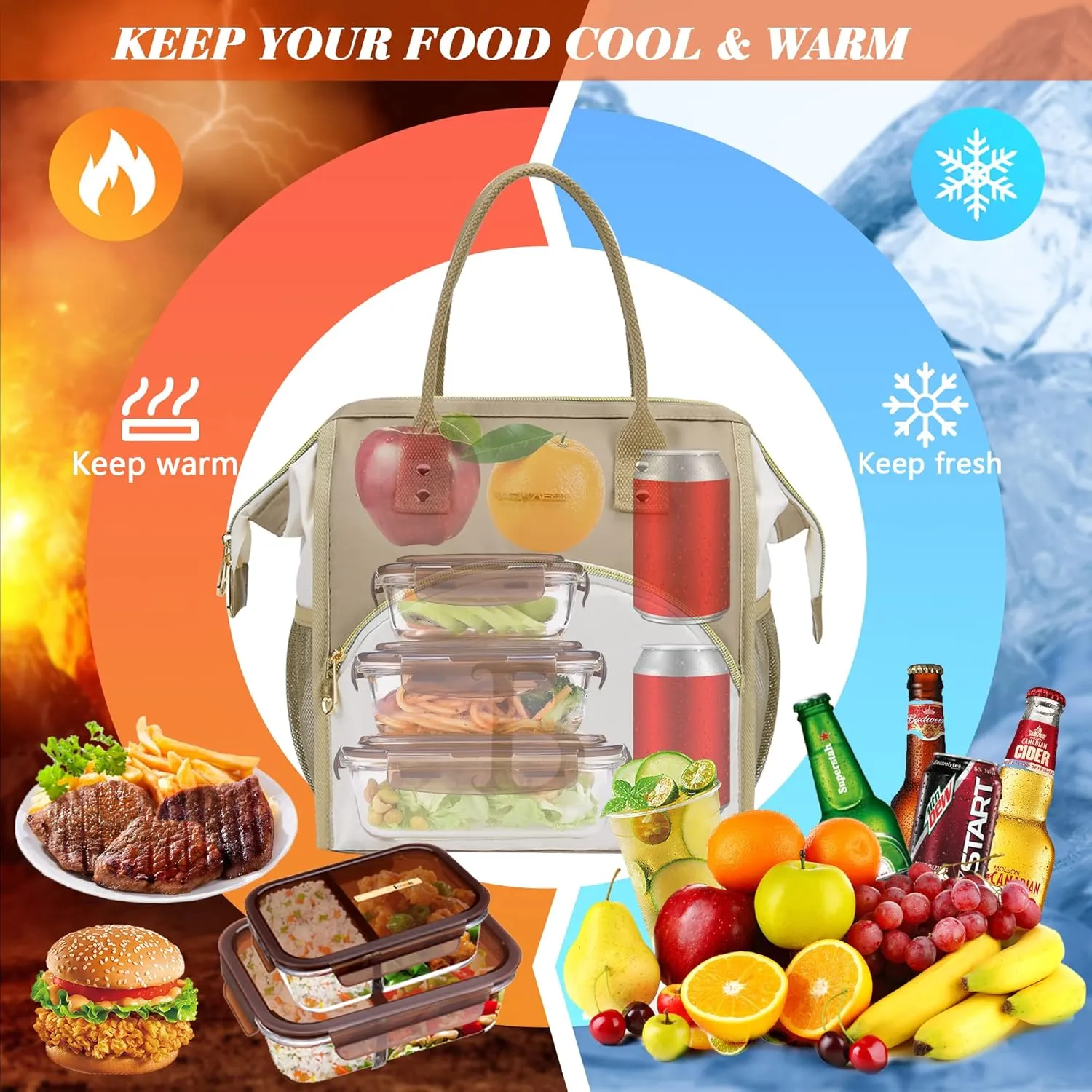 Personalized Lunch Bag for Women, Reusable Insulated Lunch Box Gift for Friend Large Wide-Open Water Resistant Adult Cooler Tote Bag for Work, Travel, Picnic - Printed A