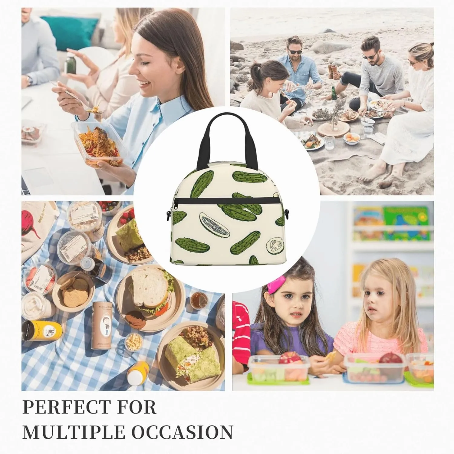 Pickle Cucumber Lunch Bag Hand Tote Crossbody Insulated Lunch Bag Large Portable Lunch Box