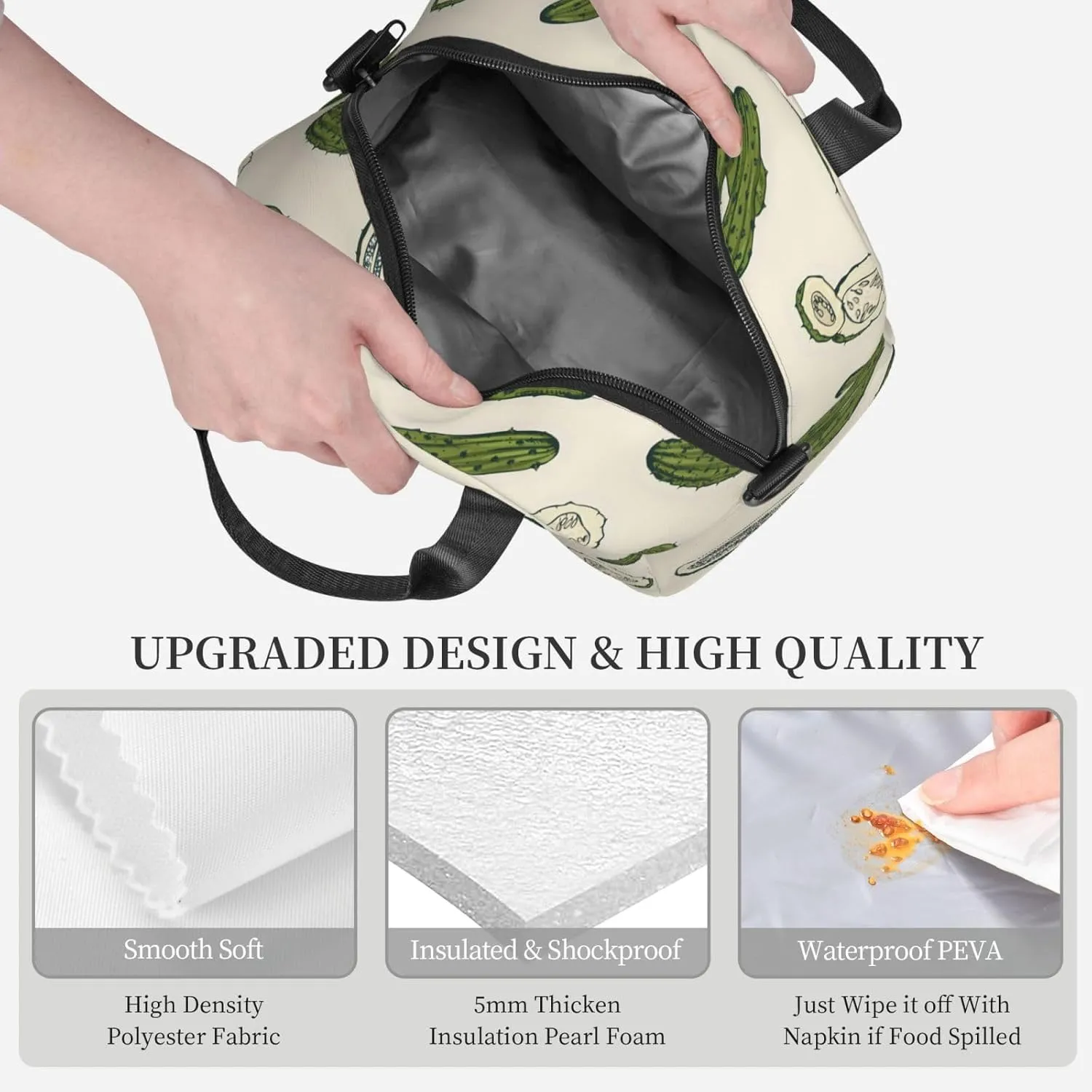 Pickle Cucumber Lunch Bag Hand Tote Crossbody Insulated Lunch Bag Large Portable Lunch Box