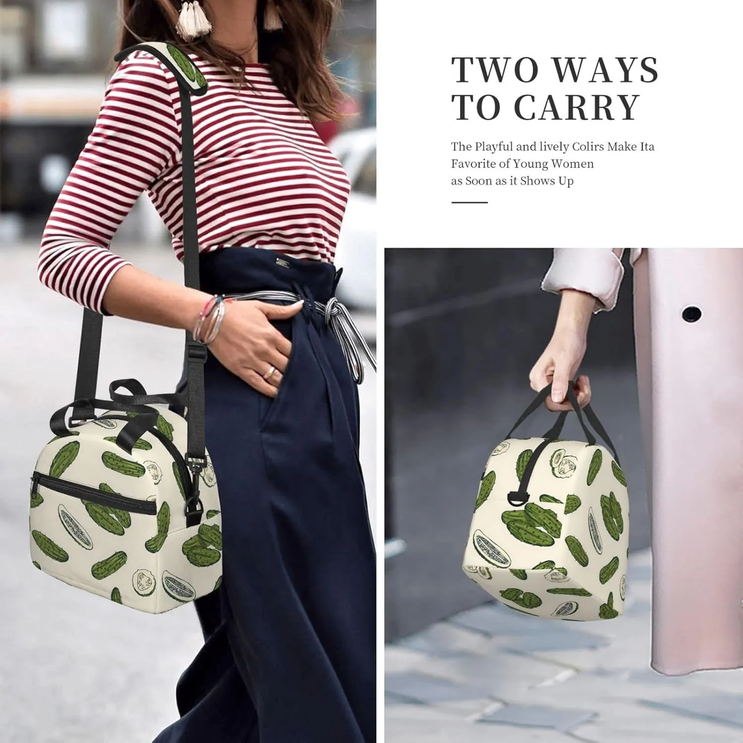 Pickle Cucumber Lunch Bag Hand Tote Crossbody Insulated Lunch Bag Large Portable Lunch Box