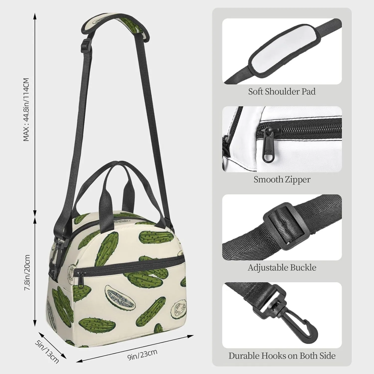 Pickle Cucumber Lunch Bag Hand Tote Crossbody Insulated Lunch Bag Large Portable Lunch Box
