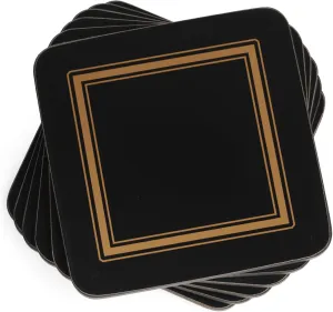 Pimpernel Classic Black Coasters - Set of 6 Heat Resistant & Stain Resistant Patterned Leather Drink Pads with Cork Backing - Surface Protection for Drinks Cocktails & Everyday Dining Table Use