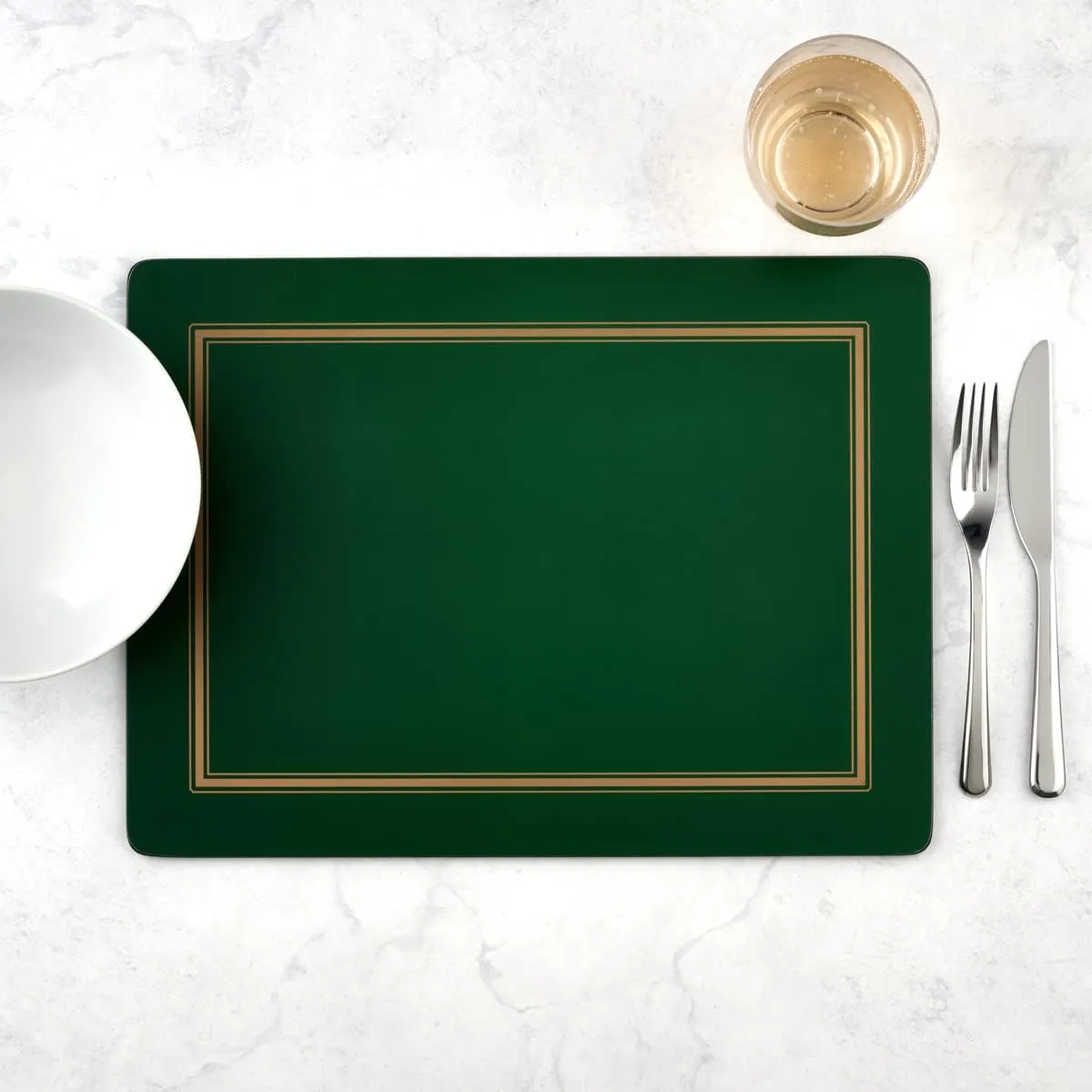 Pimpernel Classic Emerald Placemats - Set of 4 Rectangular Cork Backed Table Mats with Deep Green Finish - Heat Resistant Wipe Clean Placemats for Dining Table Protection & Stylish Meal Presentation