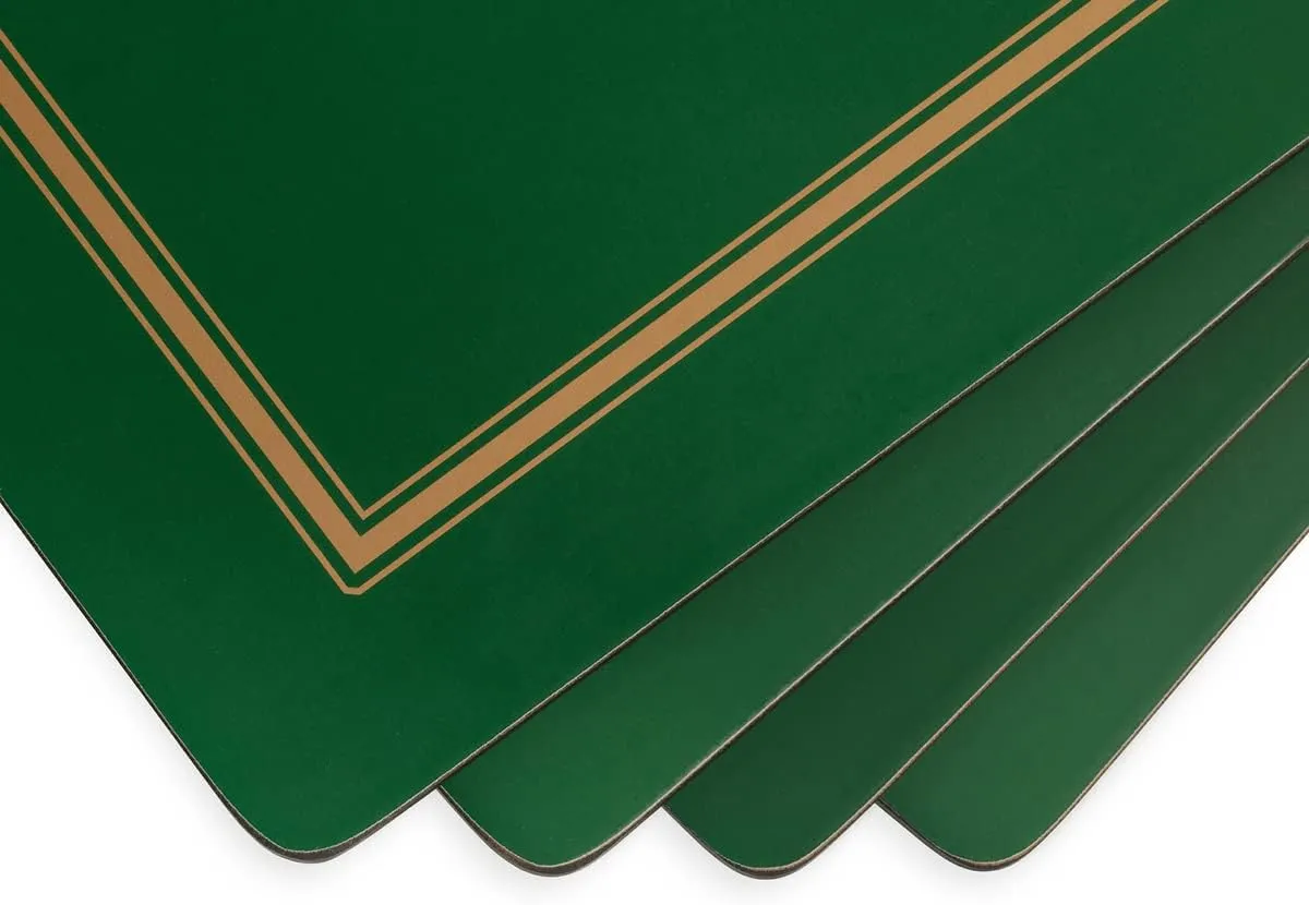Pimpernel Classic Emerald Placemats - Set of 4 Rectangular Cork Backed Table Mats with Deep Green Finish - Heat Resistant Wipe Clean Placemats for Dining Table Protection & Stylish Meal Presentation