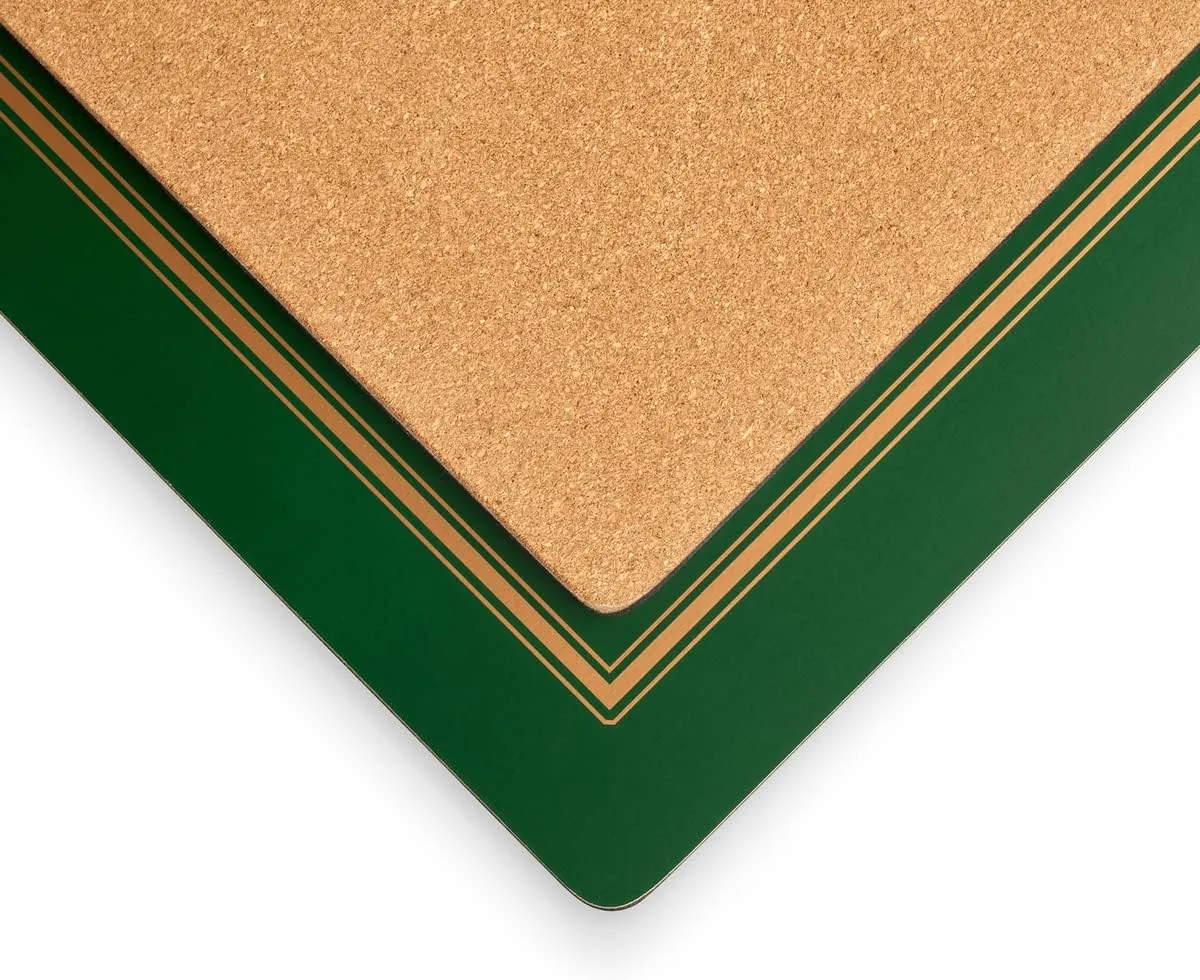 Pimpernel Classic Emerald Placemats - Set of 4 Rectangular Cork Backed Table Mats with Deep Green Finish - Heat Resistant Wipe Clean Placemats for Dining Table Protection & Stylish Meal Presentation