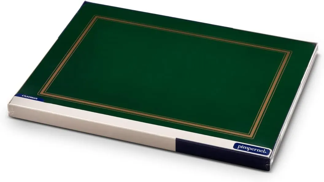 Pimpernel Classic Emerald Placemats - Set of 4 Rectangular Cork Backed Table Mats with Deep Green Finish - Heat Resistant Wipe Clean Placemats for Dining Table Protection & Stylish Meal Presentation