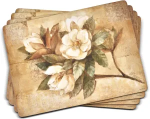 Pimpernel Sugar Magnolia Placemats - Set of 4 (15.7” x 11.7”), Cork Backing, Elegant Magnolia Design, Easy to Clean, Ideal for Dining, Entertaining, & Special Occasions - Heat & Stain Resistant