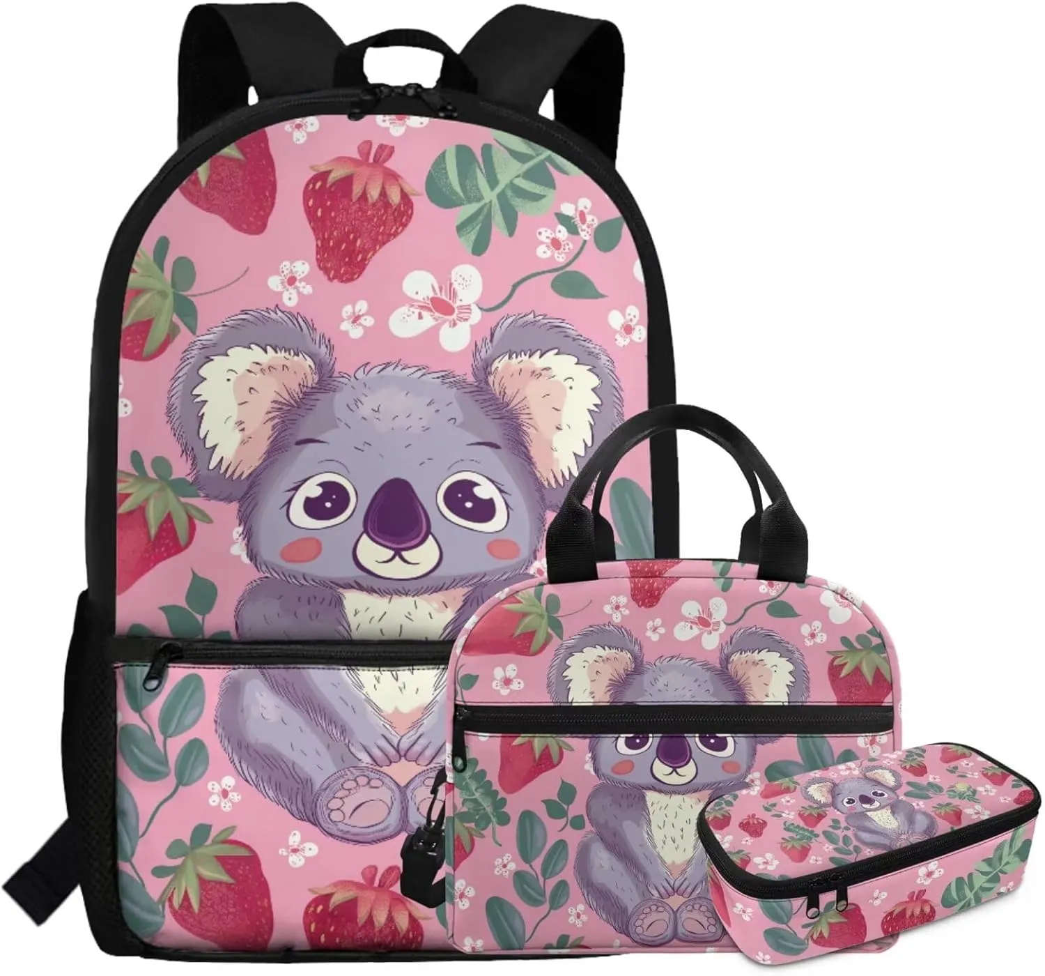 Pink Koala Backpack for Girls 4-6 Lightweight Preschool Elementary School Bag Set with Lunch Box 17 Inch Toddler Bookbag for School Kids Girls 5-7 Large Capacity Handbag Walking