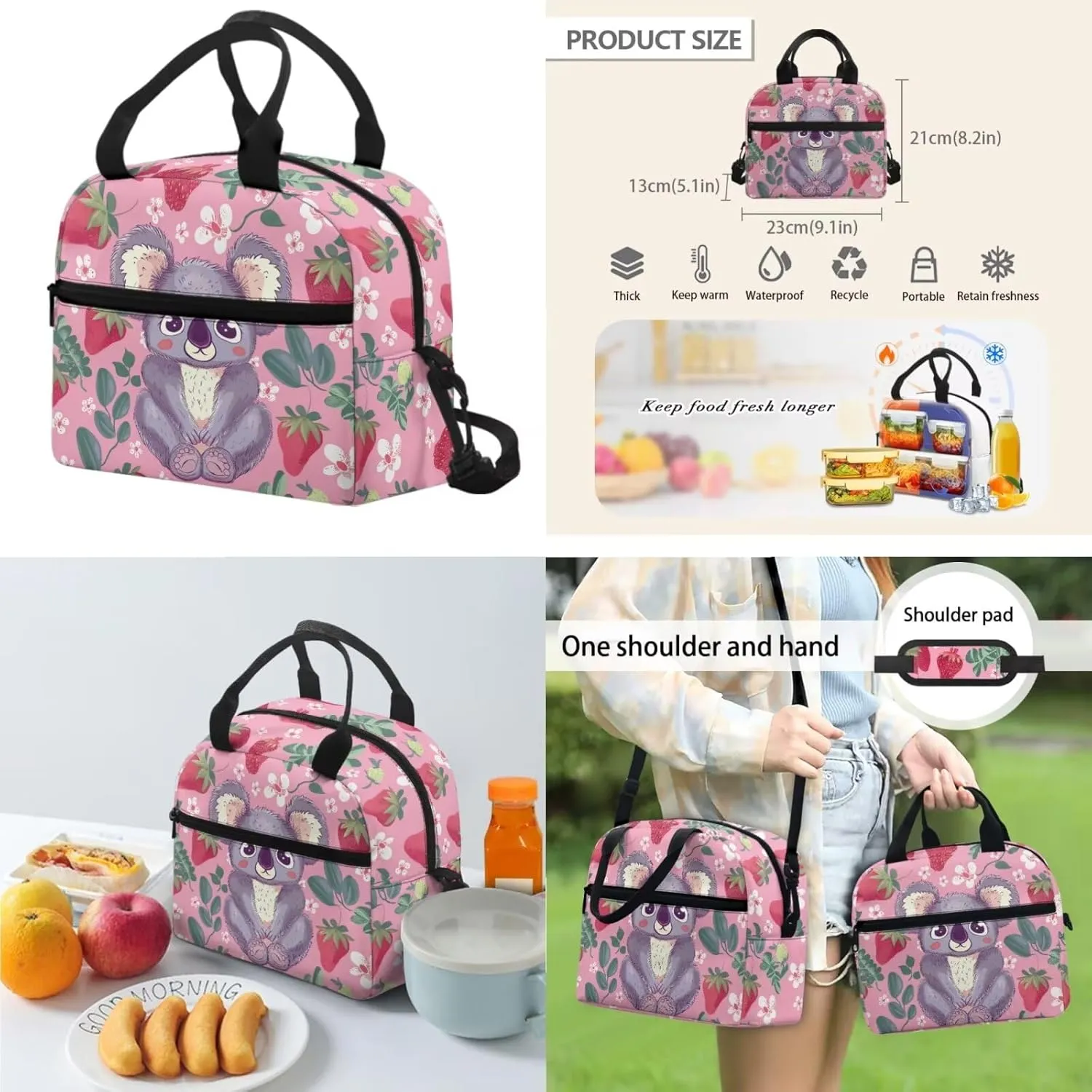 Pink Koala Backpack for Girls 4-6 Lightweight Preschool Elementary School Bag Set with Lunch Box 17 Inch Toddler Bookbag for School Kids Girls 5-7 Large Capacity Handbag Walking