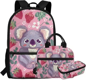 Pink Koala Backpack for Girls 4-6 Lightweight Preschool Elementary School Bag Set with Lunch Box 17 Inch Toddler Bookbag for School Kids Girls 5-7 Large Capacity Handbag Walking