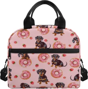 Pink Lunchbag Insulated Lunch Box Tote Bag Cute Donut Dachshund Dog Lunchbag Thermal Leak Proof Lunch Box Bag for Kids Girls