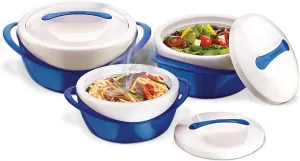 Pinnacle Insulated Casserole Dish with Lid 3 pc. set 2.6/1.25/.6 qt. Elegant Hot Pot Food Warmer/Cooler - Large Thermal Soup/Salad Serving Bowl- Stainless Steel –Best Gift Set for Moms –Holidays Blue
