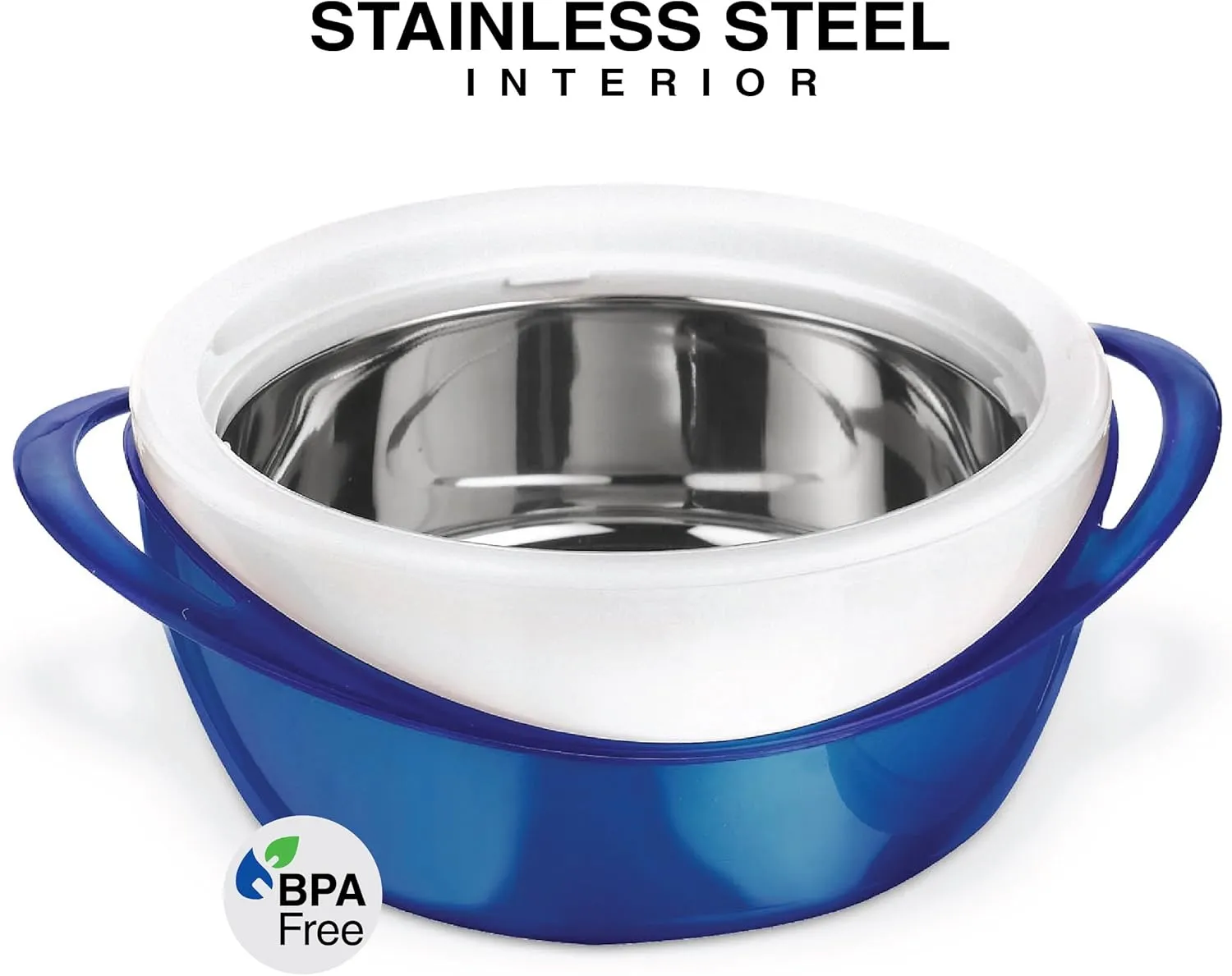 Pinnacle Insulated Casserole Dish with Lid 3 pc. set 2.6/1.25/.6 qt. Elegant Hot Pot Food Warmer/Cooler - Large Thermal Soup/Salad Serving Bowl- Stainless Steel –Best Gift Set for Moms –Holidays Blue