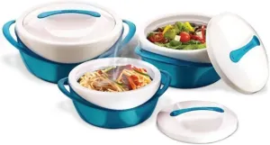 Pinnacle Insulated Casserole Dish with Lid 3 pc. set 2.6/1.25/.6 qt. Elegant Hot Pot Food Warmer/Cooler - Large Thermal Soup/Salad Serving Bowl- Stainless Steel –Best Gift Set for Moms –Holidays Teal