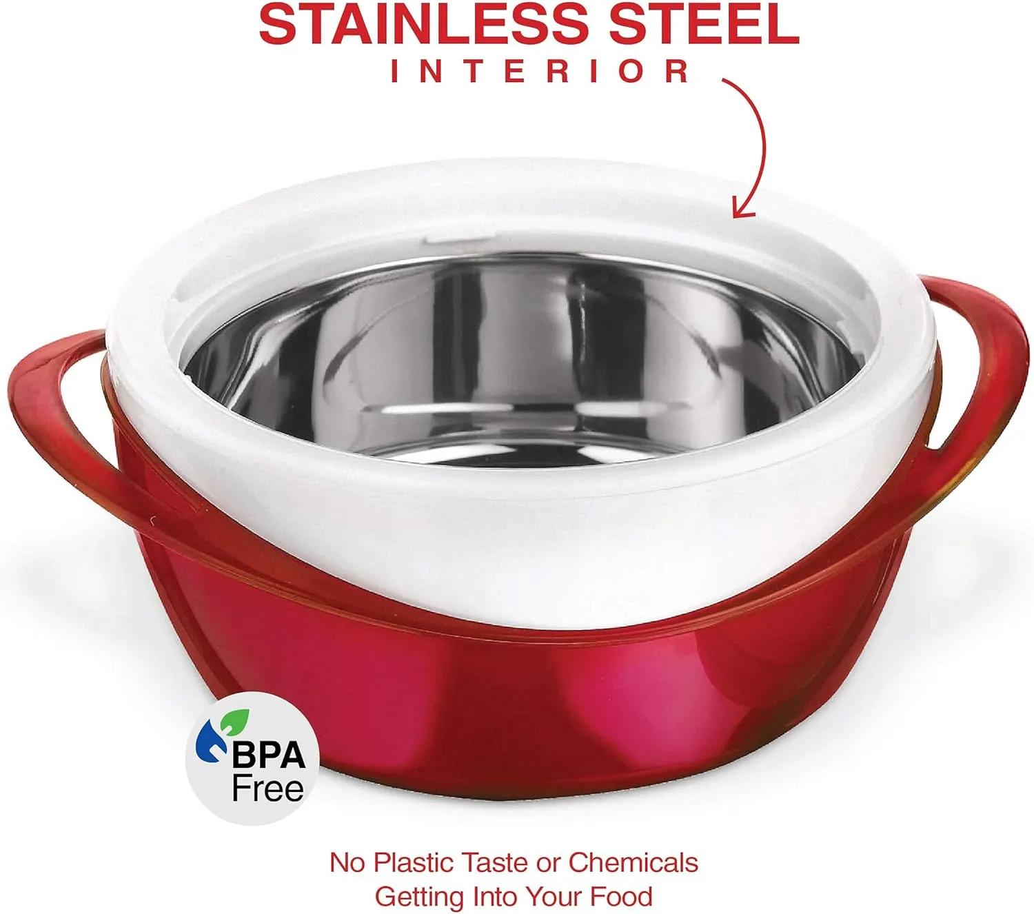 Pinnacle Large Insulated Casserole Dish with Lid 3.6 qt. Elegant Hot Pot Food Warmer/Cooler -Thermal Soup/Salad Serving Bowl Stainless Steel Hot Food Container–Best Gift Set for Moms –Holidays Red