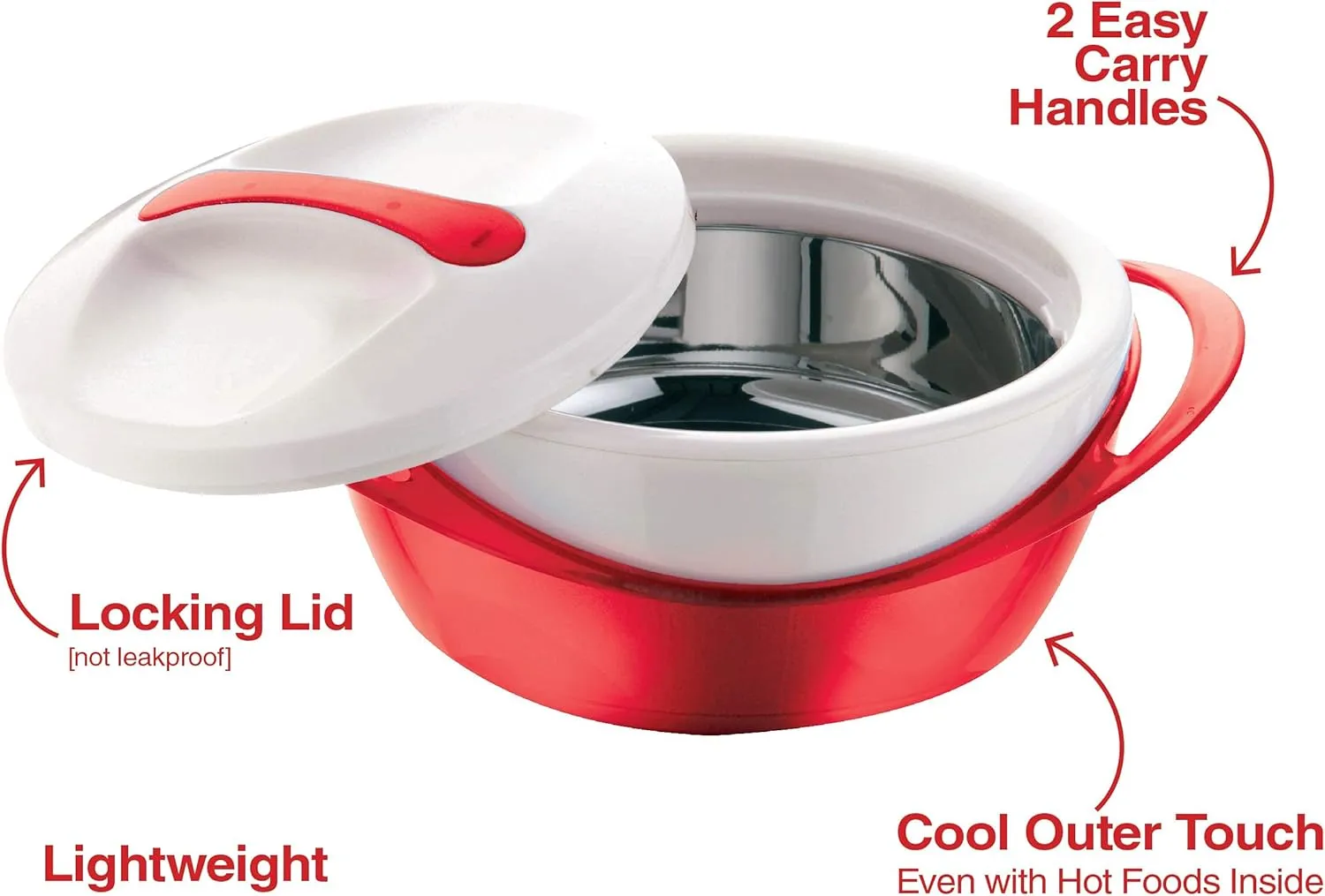 Pinnacle Large Insulated Casserole Dish with Lid 3.6 qt. Elegant Hot Pot Food Warmer/Cooler -Thermal Soup/Salad Serving Bowl Stainless Steel Hot Food Container–Best Gift Set for Moms –Holidays Red