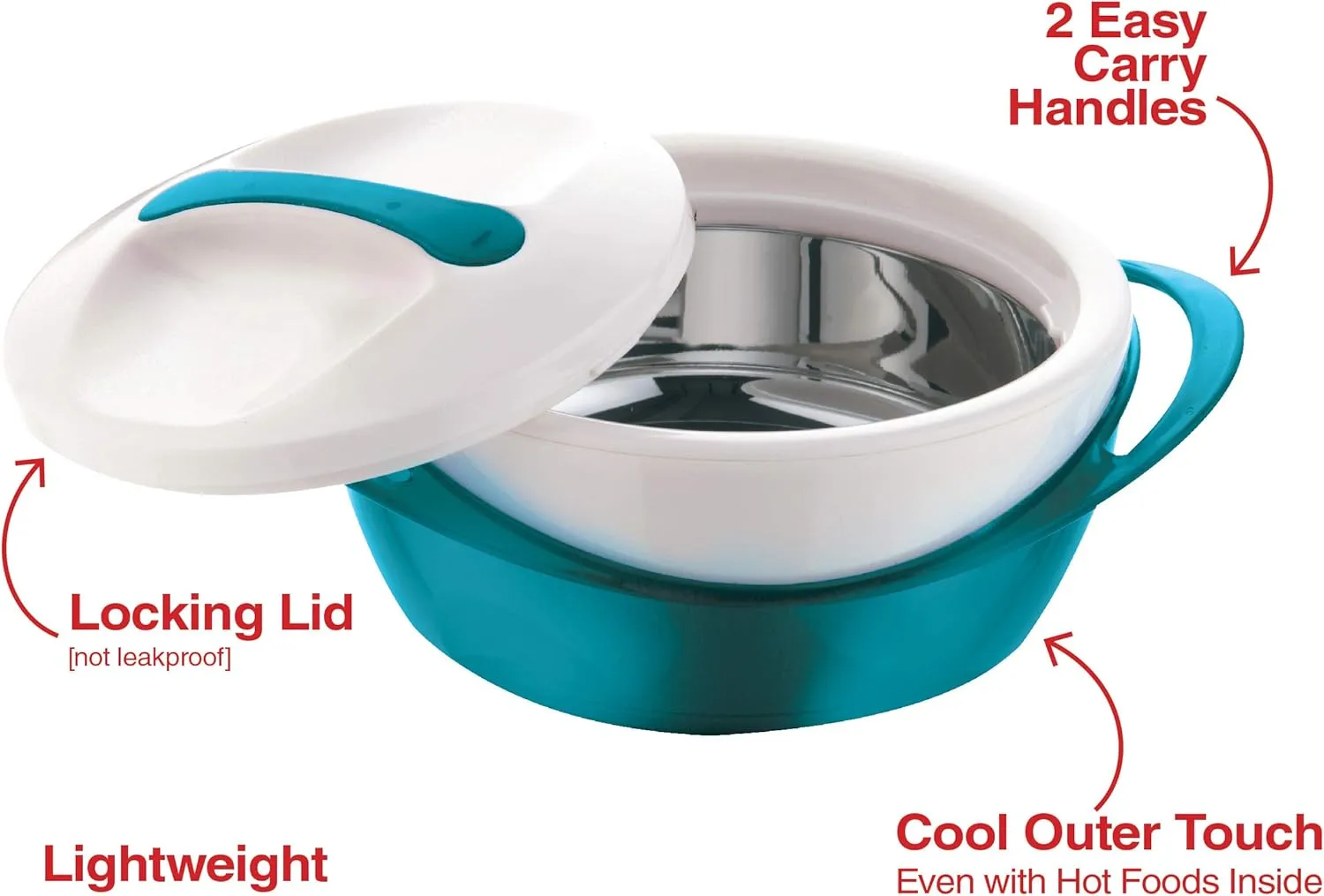 Pinnacle Large Insulated Casserole Dish with Lid 3.6 qt. Elegant Hot Pot Food Warmer/Cooler -Thermal Soup/Salad Serving Bowl Stainless Steel Hot Food Container–Best Gift Set for Moms, Holidays - Teal