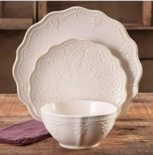 Pioneer Woman Farmhouse Lace 12-Piece Dinnerware Set – Add Elegance to Every Meal (Off-White)