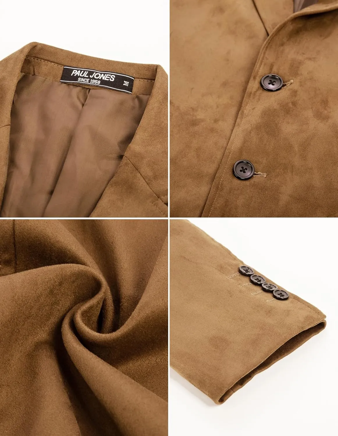 PJ PAUL JONES Mens Blazer Jacket Faux Leather Suit Jacket Casual 2 Buttons Suede Sport Blazer Coat with Pockets