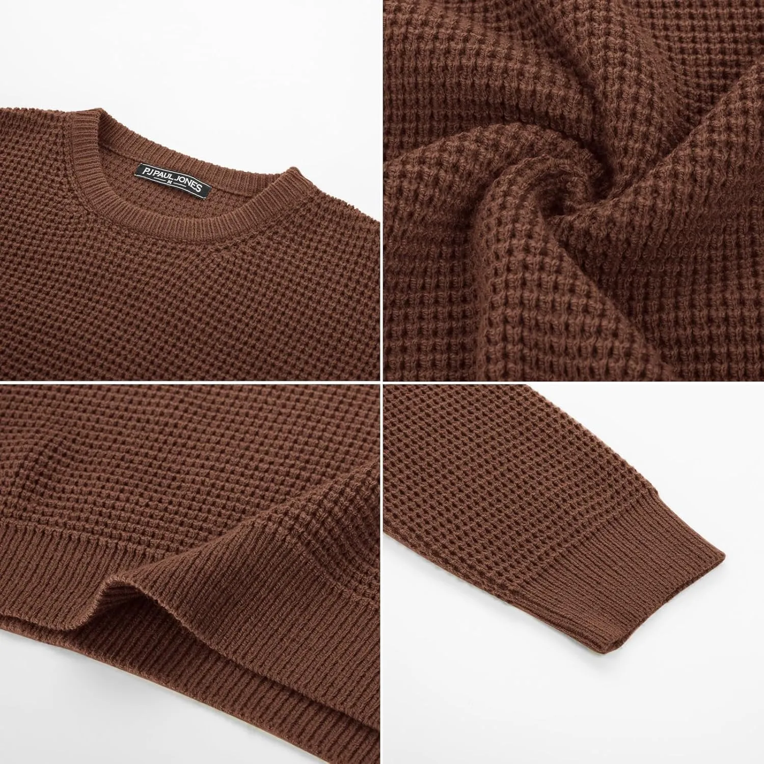 PJ PAUL JONES Mens Crewneck Pullover Sweater Waffle Textured Long Sleeve Knitted Sweaters