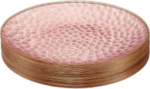 PLASTICPRO 30 Pack Hammered Plastic Plates Heavyweight Disposable Plastic Plates Elegant Clear Rim Platsic Party Dishes (Hammered Pink With Gold Rim, 7'' INCH PLATES)