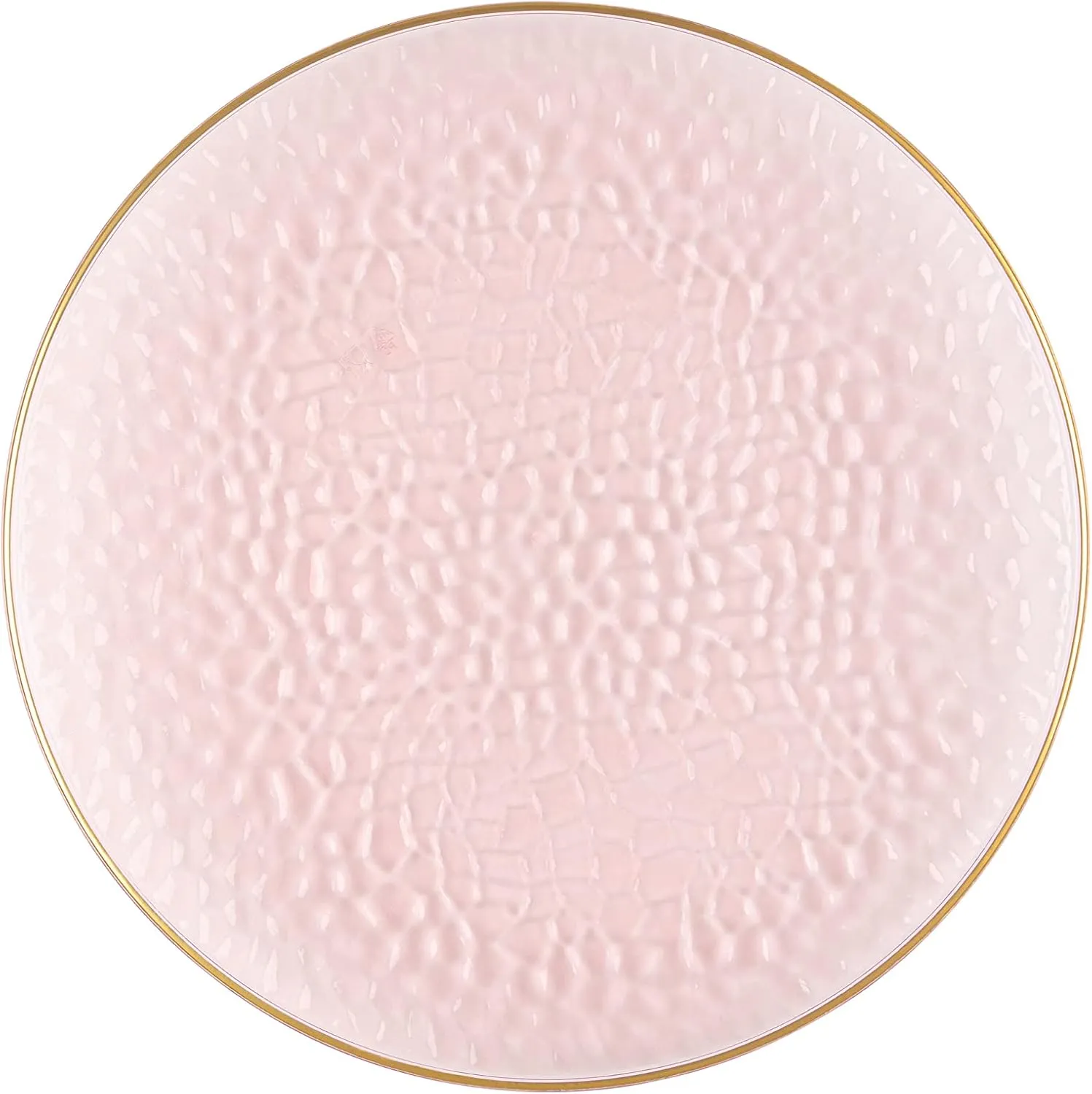 PLASTICPRO 30 Pack Hammered Plastic Plates Heavyweight Disposable Plastic Plates Elegant Clear Rim Platsic Party Dishes (Hammered Pink With Gold Rim, 7'' INCH PLATES)
