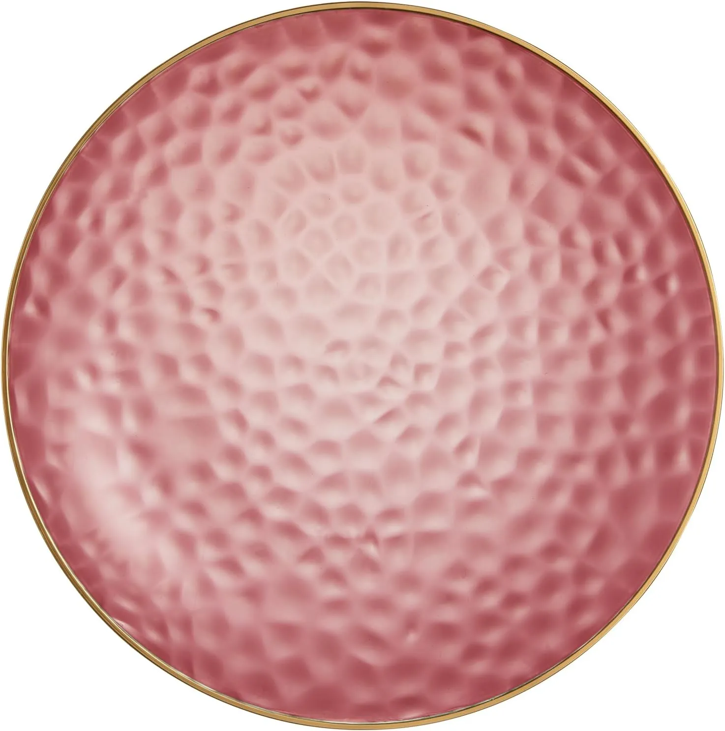 PLASTICPRO 30 Pack Hammered Plastic Plates Heavyweight Disposable Plastic Plates Elegant Clear Rim Platsic Party Dishes (Hammered Pink With Gold Rim, 7'' INCH PLATES)