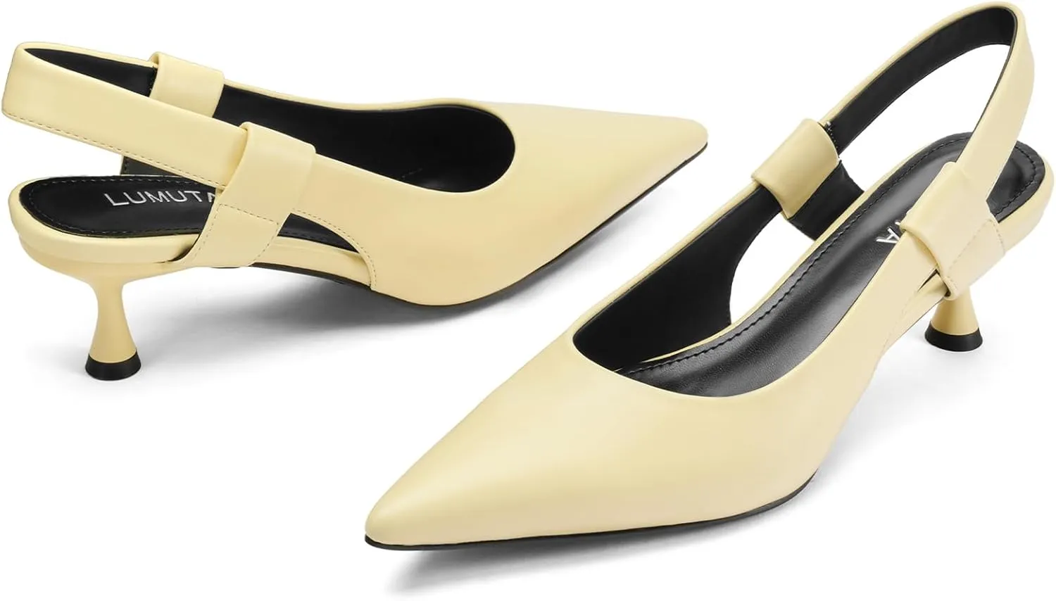 Pointed Toe Slingback Kitten Heels for Women, Leather Stiletto Heel Pumps with Elastic Strap Elegant Bridal Heel Dating Party Work Office Backless Pumps Shoes