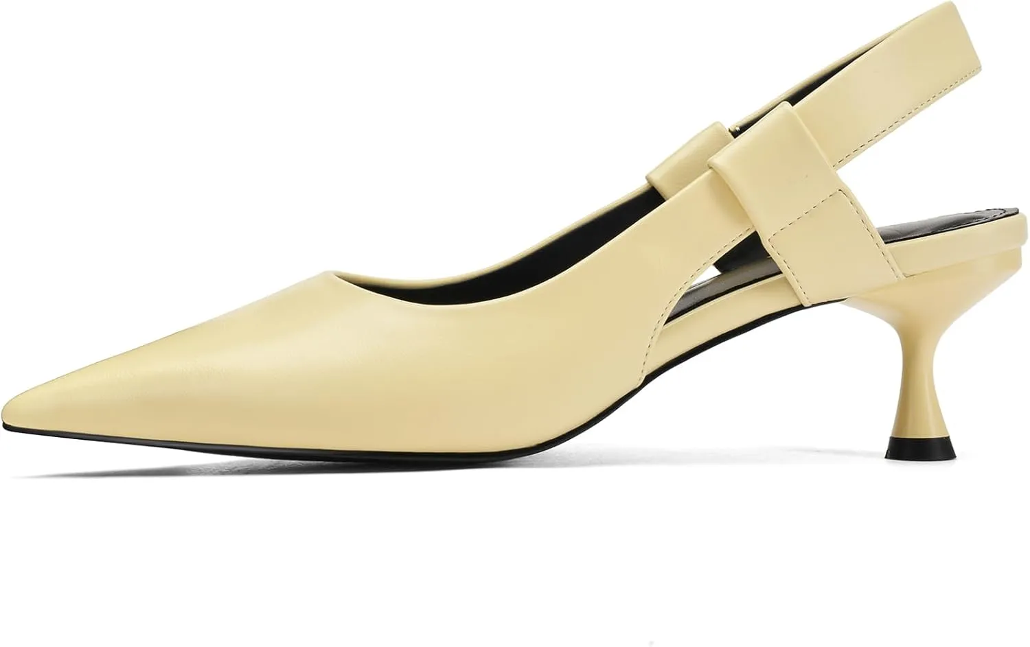 Pointed Toe Slingback Kitten Heels for Women, Leather Stiletto Heel Pumps with Elastic Strap Elegant Bridal Heel Dating Party Work Office Backless Pumps Shoes
