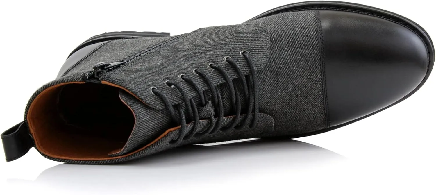 Polar Fox Brooke MPX806061 Grey Woolen and Leather Lace-up Fashion Chukka Boots with Zipper Closure