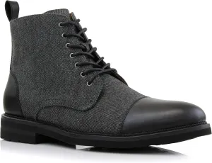 Polar Fox Brooke MPX806061 Grey Woolen and Leather Lace-up Fashion Chukka Boots with Zipper Closure