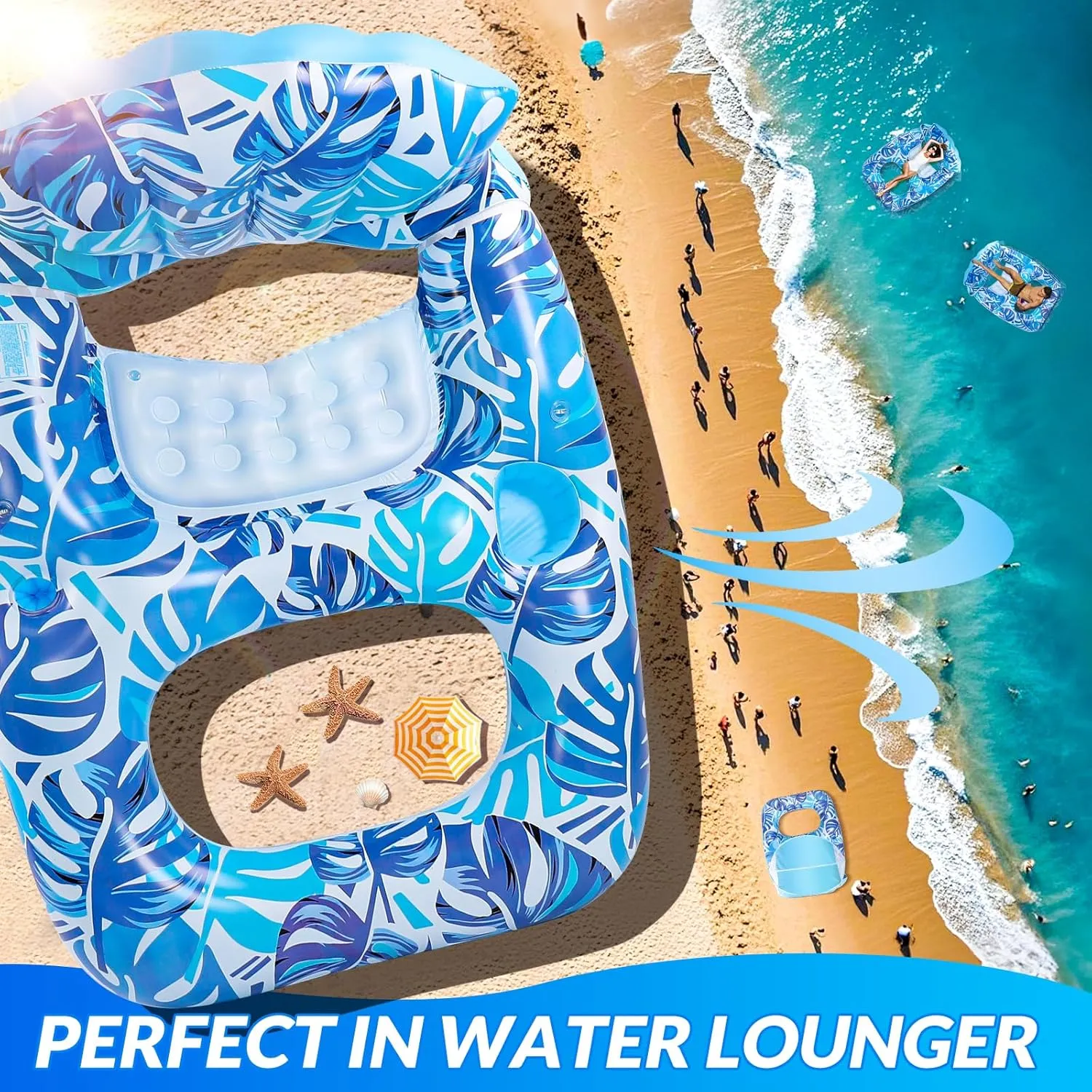 Pool Float with Canopy, Extra Large Inflatable Pool Lounger Floats with Cup Holder Backrest Foot Rest, Pool Floaties for Adults Heavy Duty, Floating Raft Chair Beach Swimming Pool Lake Water Party Toy