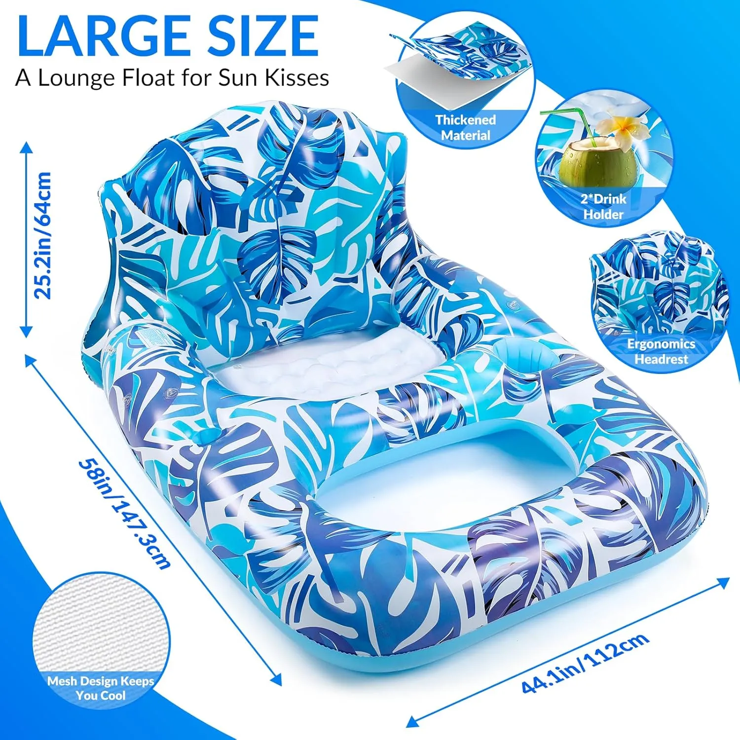 Pool Float with Canopy, Extra Large Inflatable Pool Lounger Floats with Cup Holder Backrest Foot Rest, Pool Floaties for Adults Heavy Duty, Floating Raft Chair Beach Swimming Pool Lake Water Party Toy