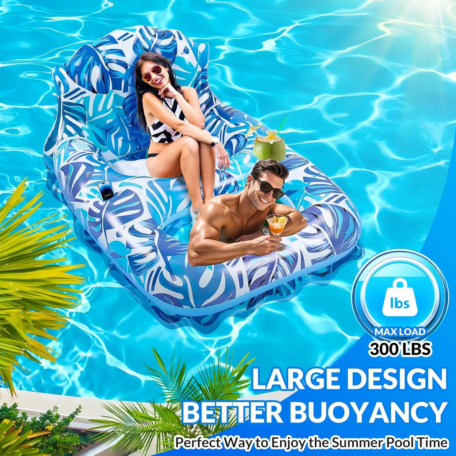 Pool Float with Canopy, Extra Large Inflatable Pool Lounger Floats with Cup Holder Backrest Foot Rest, Pool Floaties for Adults Heavy Duty, Floating Raft Chair Beach Swimming Pool Lake Water Party Toy