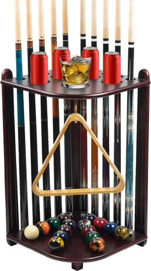 Pool Stick Holder Floor Stand, 10 Cues Solid Wood Billiard Pool Cue Rack, Pool Table Accessories (Mahogany)