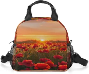 Poppy Field at Sunset Lunch Bag Insulated Lunch Box Lunch Tote Bag Lunch Organizer Lunch Holder Handbag for Women Men