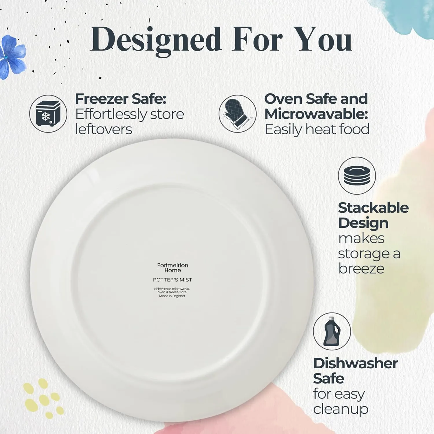Portmeirion Potter's Mist Dinner Plate (Set of 4) - 10.5" Earthenware Plates with Classic Mist Rim - Microwave, Dishwasher, Freezer, Oven Safe - Ideal Modern Dinnerware Set (Yellow Mist)