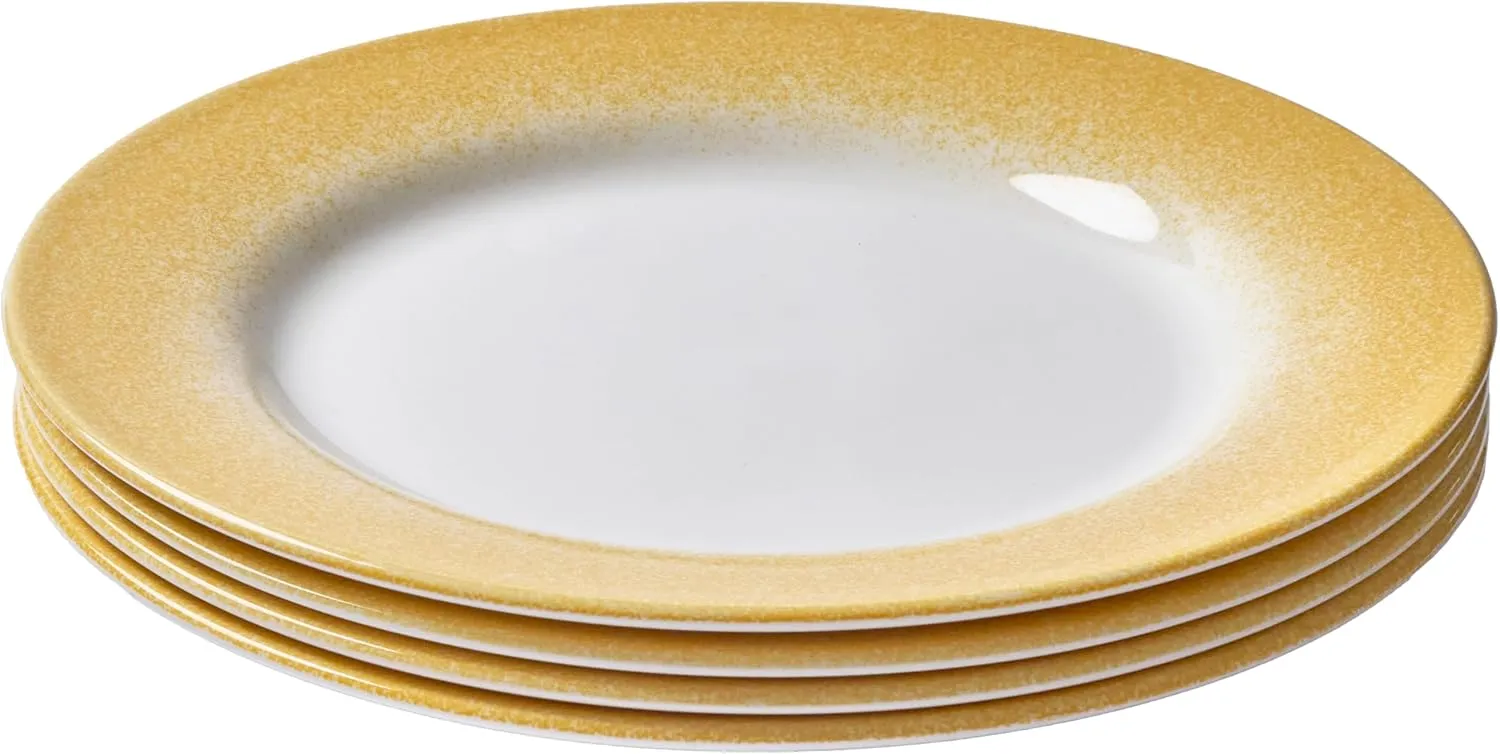 Portmeirion Potter's Mist Dinner Plate (Set of 4) - 10.5" Earthenware Plates with Classic Mist Rim - Microwave, Dishwasher, Freezer, Oven Safe - Ideal Modern Dinnerware Set (Yellow Mist)