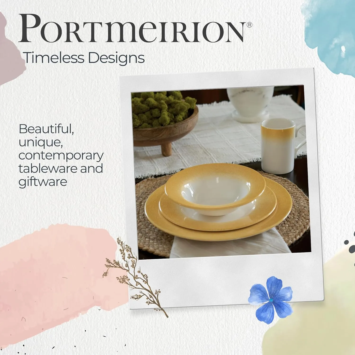 Portmeirion Potter's Mist Dinner Plate (Set of 4) - 10.5" Earthenware Plates with Classic Mist Rim - Microwave, Dishwasher, Freezer, Oven Safe - Ideal Modern Dinnerware Set (Yellow Mist)