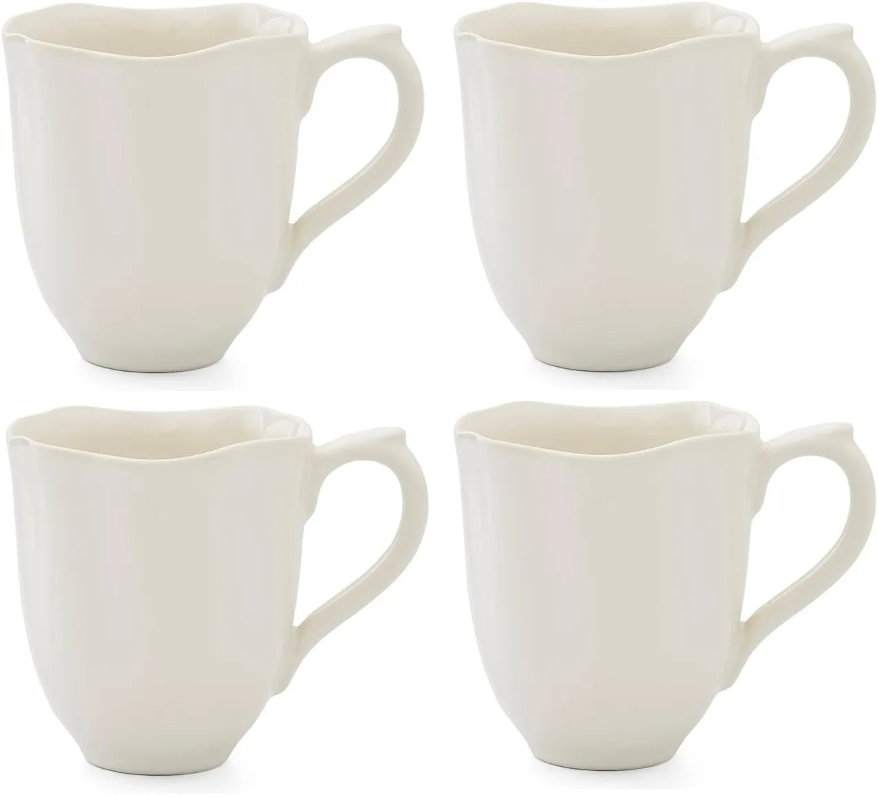Portmeirion Sophie Conran Floret Collection Mugs | Set of 4 Mugs for Coffee, Tea and Hot Cocoa | 14 Ounce Handled Mug made of Stoneware | Dishwasher Safe (Creamy White)
