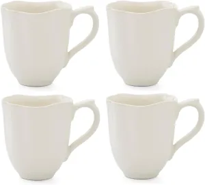 Portmeirion Sophie Conran Floret Collection Mugs | Set of 4 Mugs for Coffee, Tea and Hot Cocoa | 14 Ounce Handled Mug made of Stoneware | Dishwasher Safe (Creamy White)