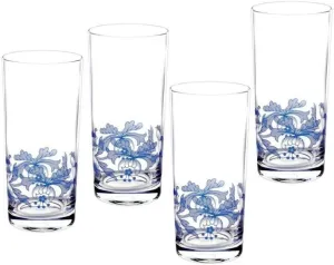 Portmeirion Spode Blue Italian Highball Glasses | Set of 4 | 15 Fluid Ounces |Glasses for Water, Cocktails, and Other Beverages | Handwash Only