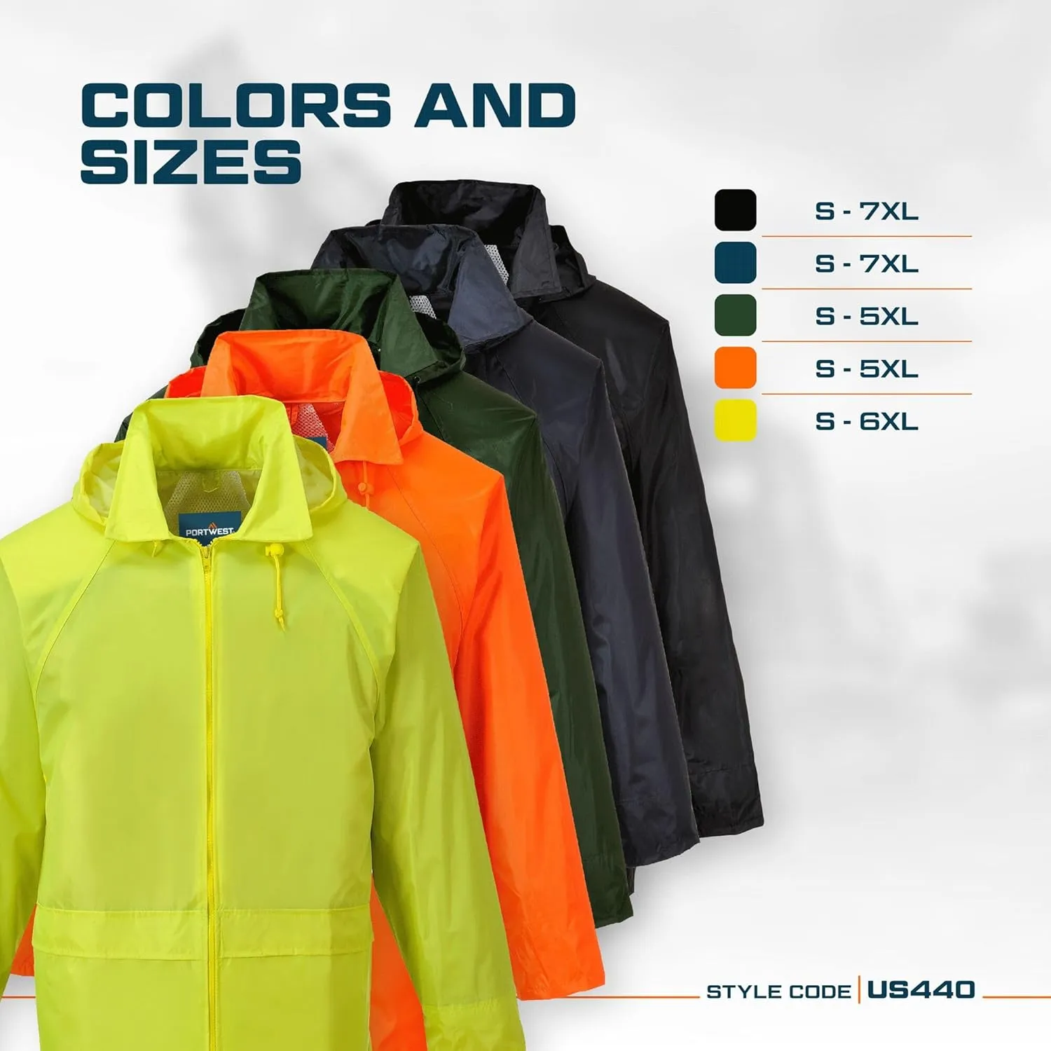 Portwest Classic Rain Jacket Waterproof Work Wear Coat Multi Pockets Outdoor Durable, Yellow, Large