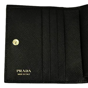 Prada Saffiano Black Leather and Black Logo Bifold Snap Wallet